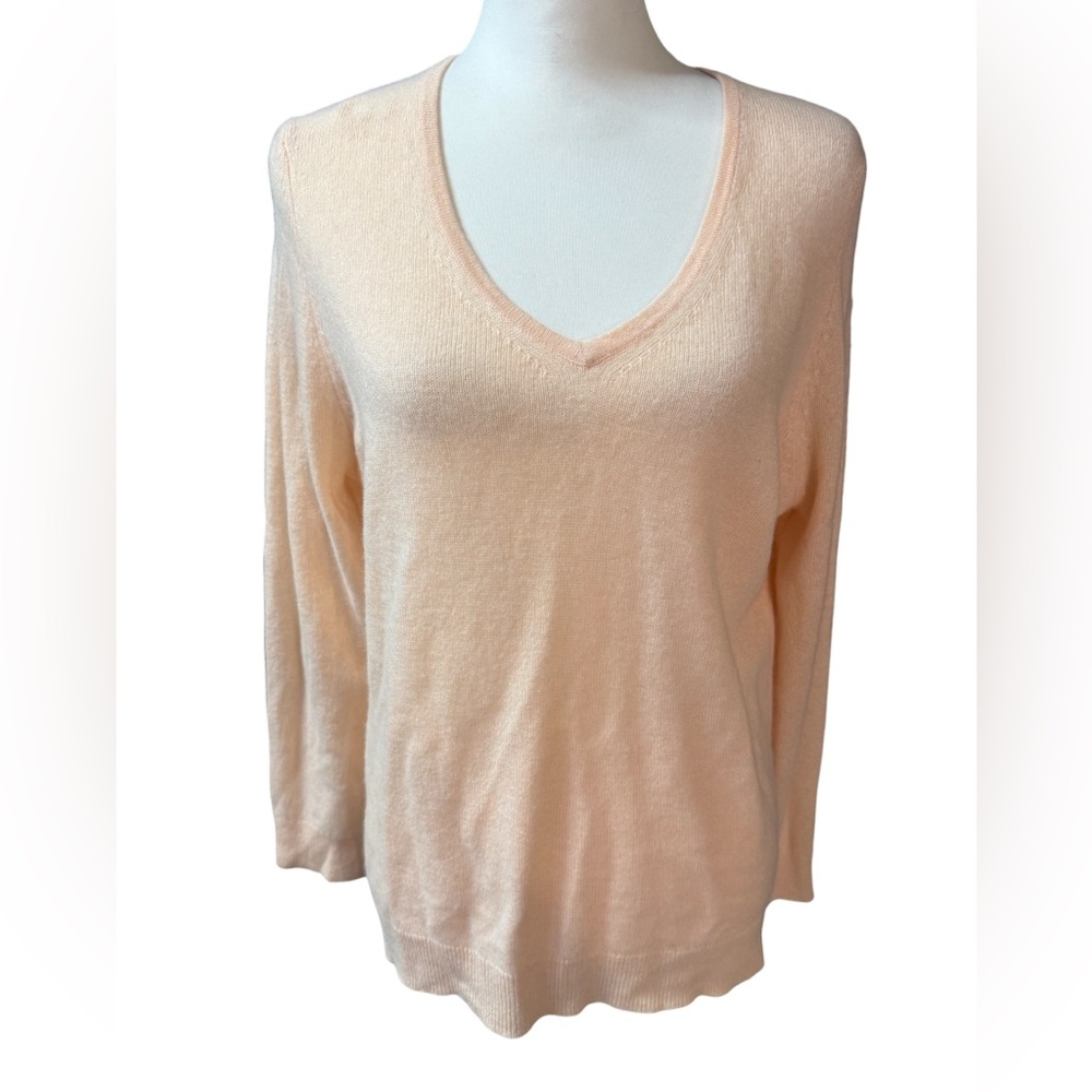 CHARTER CLUB Women's V neck Cashmere Sweater Blush creme peach Sz Large new nwt